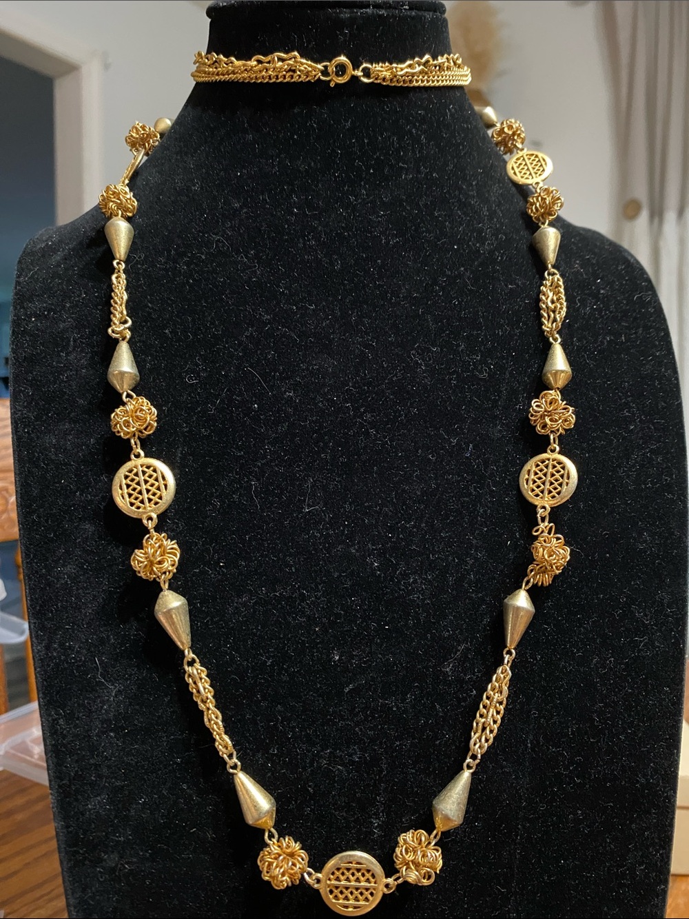 VTG Gold-Tone Filigree Bead Long Necklace